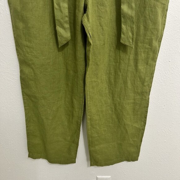 CC  California Lime Green Linen Cropped Pants Wide Leg Scrunched Waist Size L - Picture 5 of 12